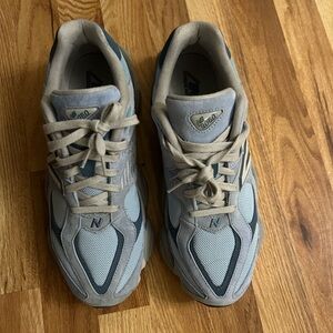 New Balance Beige and Blue Sneakers